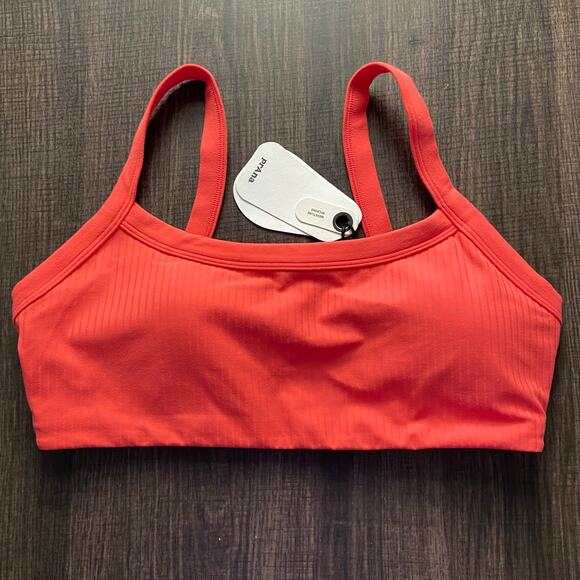Prana Luxara Rib Sports Bra Women's S Rose Fire Scoop Neck Lightweight Stretch - Picture 4 of 7